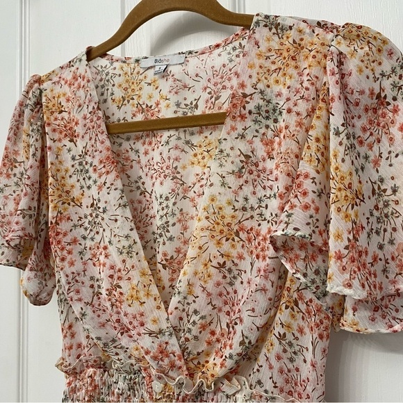 Blashe Flutter Sleeve Wrap Style Dressy Smocked Blouse Small - Picture 2 of 13